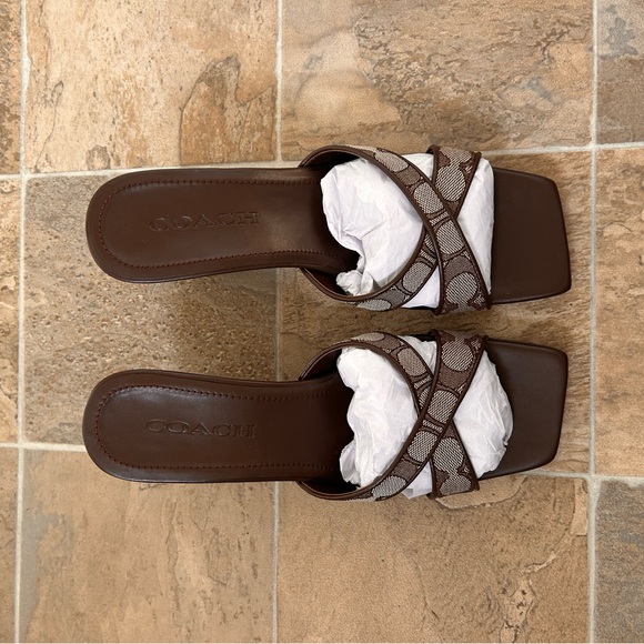 Coach Brown and Tan Wedge Sandals - Picture 4 of 6